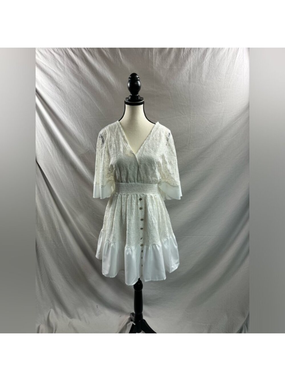 Boho Lace Batwing Sleeve Shirred Waist Dress - Picture 6 of 8
